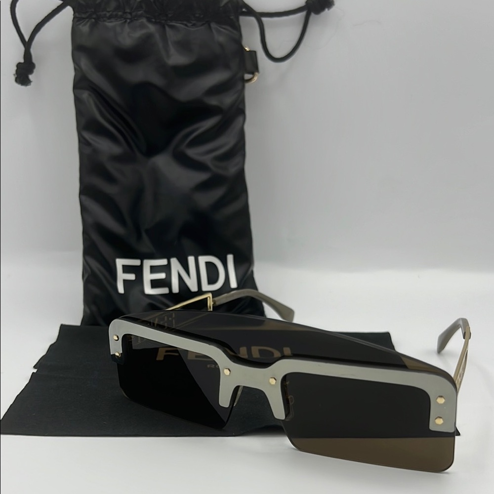 Fendi Black and Silver Shield Geometric Sunglasses